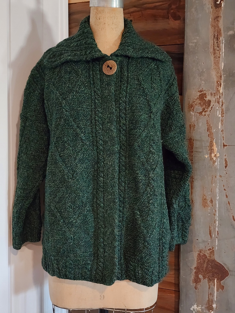 Wool Cable Knit Carraig Donn Cardigan with Wooden Button